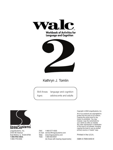 Written in the best-selling format of the <strong>WALC</strong> series, Executive Functioning includes reproducible exercises and activities that can be used in individual or group situations. . Walc 2 pdf